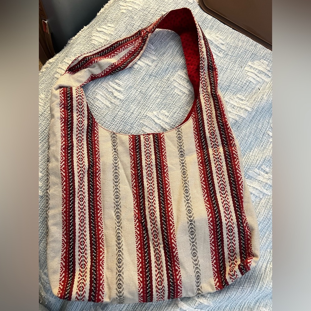 Stylish Red and Cream Striped Women's Bag
